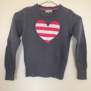 Old Navy gray striped heart crew neck sweater | girls M 8 | winter casual dressy